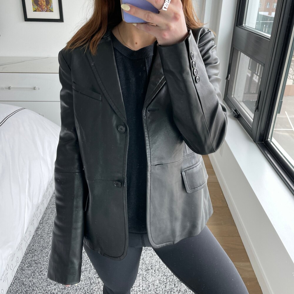 BCBGMAXAZRIA Y2K Two Button Leather Blazer Jacket Black Small